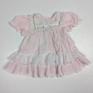 Vtg Alexis Dress Baby Girls Sz 6-9m Pink Lace Classic Frilly